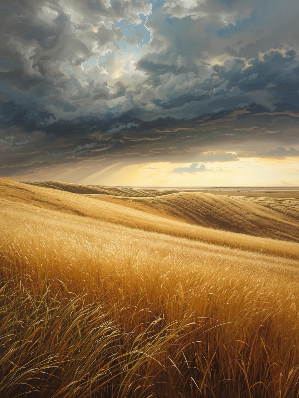 Paint by Number Golden Prairie Hills Under Dramatic Clouds - Painting Kit for Adults