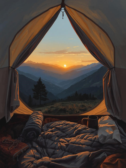 Paint by Number Sunrise Mountain View from Tent - DIY Canvas Paint by Number Kit