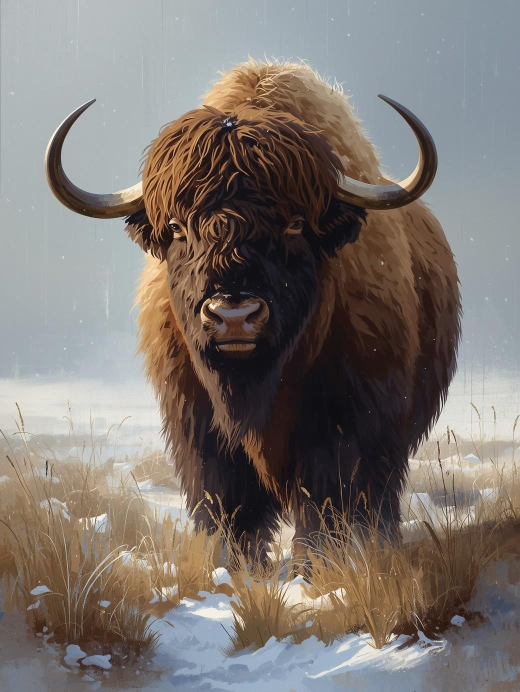 Paint by Number Lone Winter Ox in Snowy Prairie - Adult Paint by Number Kit