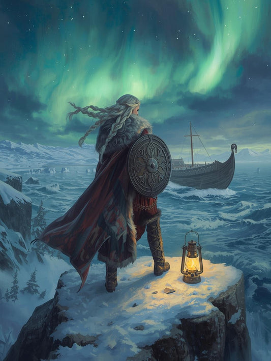 Paint by Number Viking Woman Beneath the Northern Lights – DIY Paint by Number Kit