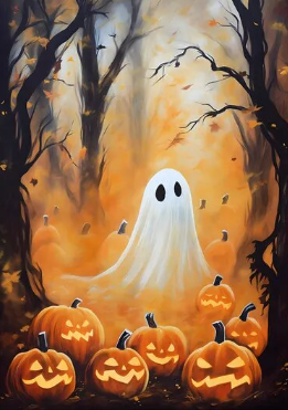 Paint by Number Cute Ghost with Pumpkins