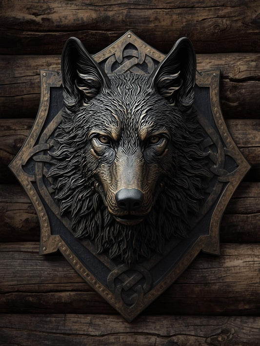 Viking Wolf Crest Shield – Adult Paint by Number Canvas