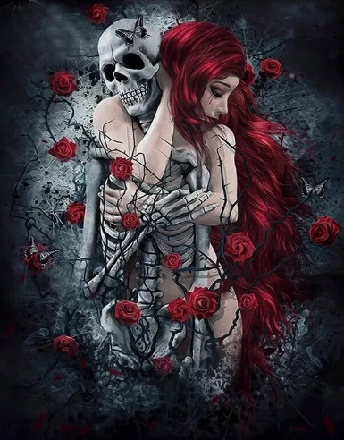 Paint By Number Goth Girl With Skeleton