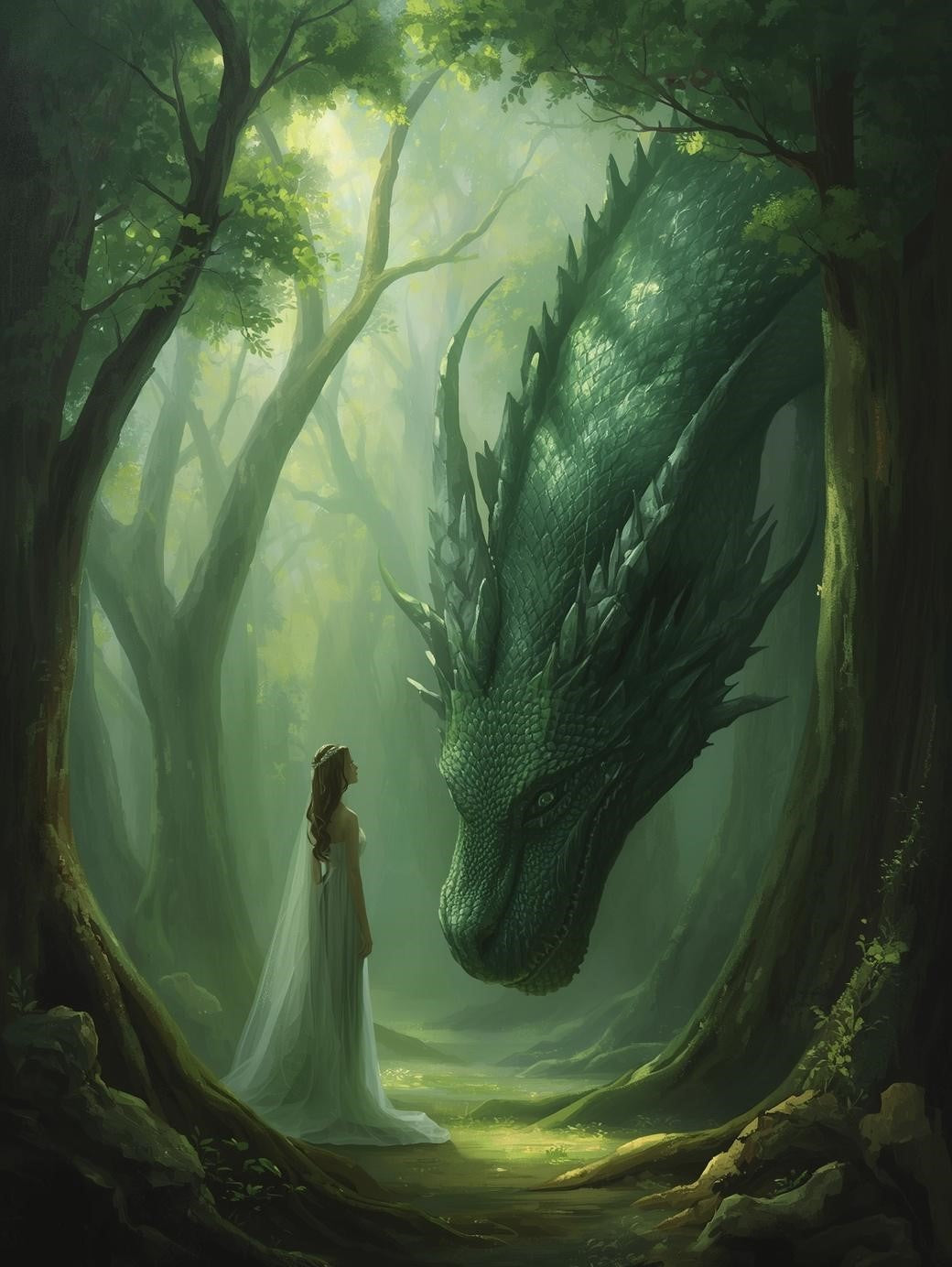 Paint by Number Emerald Forest Dragon and Maiden – Adult Fantasy Paint Kit