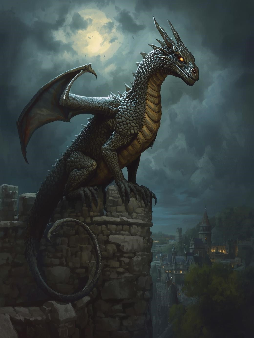 Paint by Number Crimson Dragon Around Stormy Sea Castle – Adult DIY Painting Kit