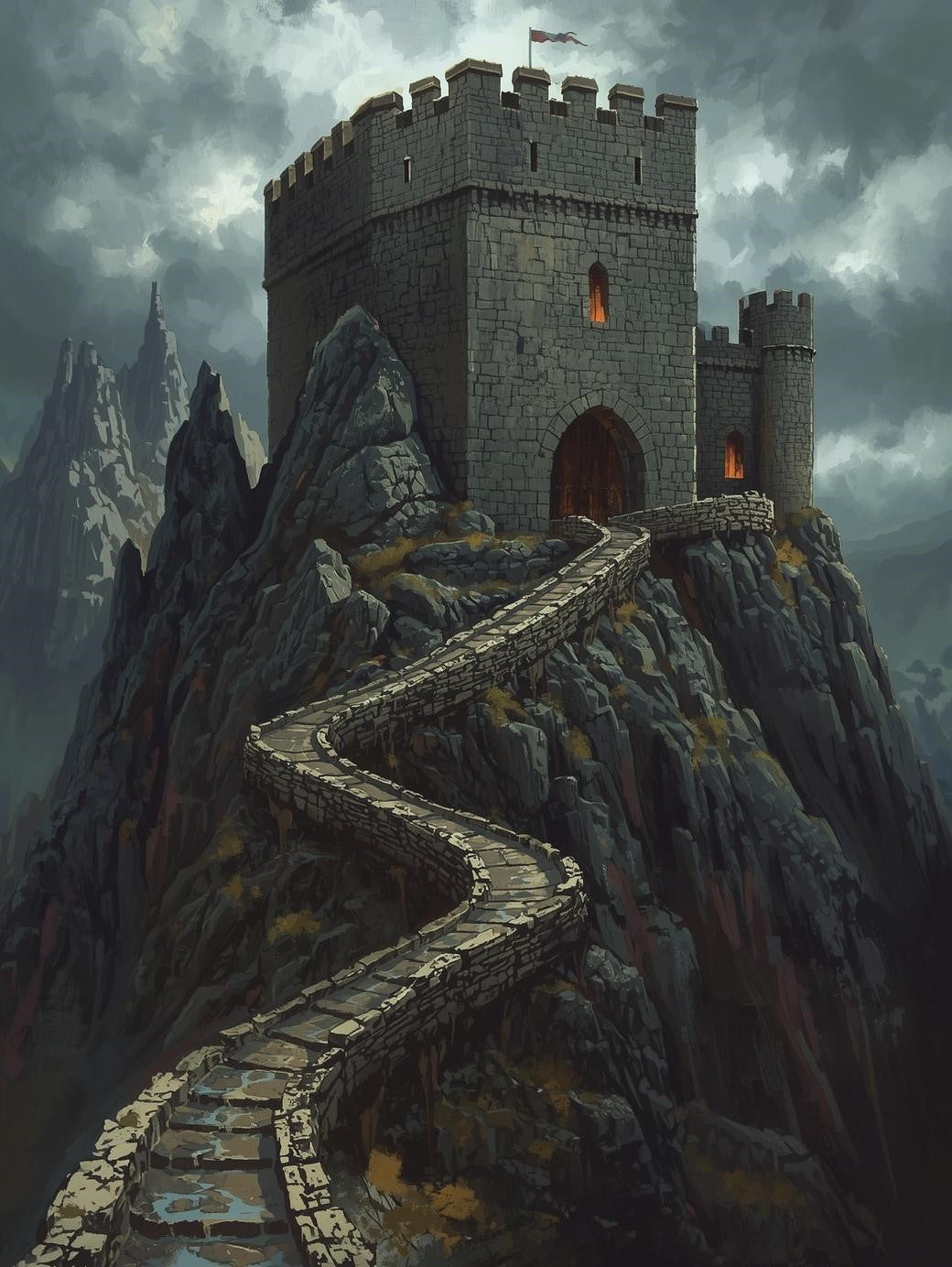 Paint by Number Mountain Fortress Castle – DIY Acrylic Painting Kit