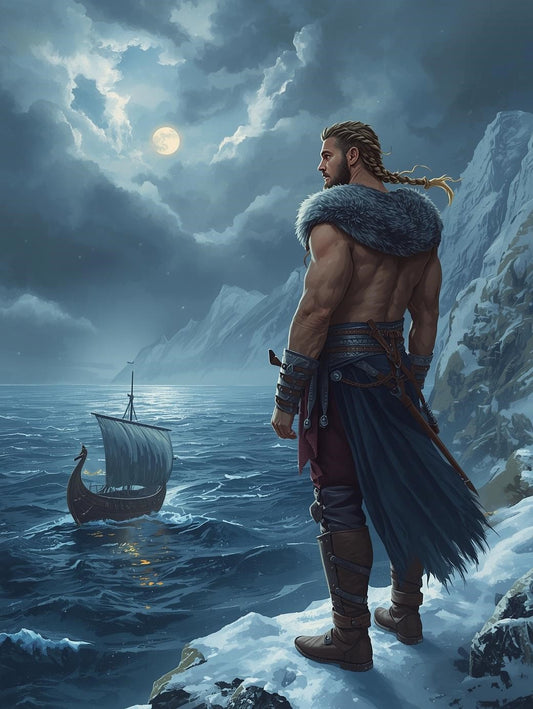 Paint by Number Moonlit Viking Warrior by the Frozen Sea – DIY Wall Art Canvas