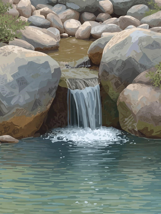 Paint by Number Small Forest Waterfall with Rocks – Beginner Friendly DIY Canvas Kit
