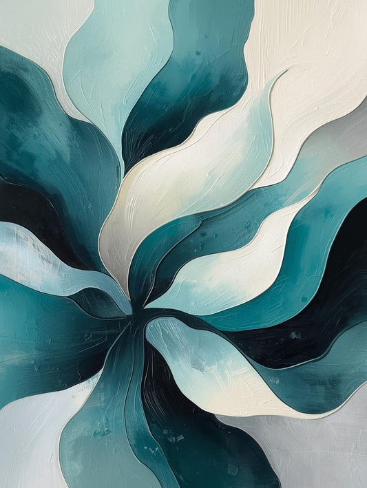 Paint by Number Teal Petal Flow – Abstract Floral Canvas Kit for Adults