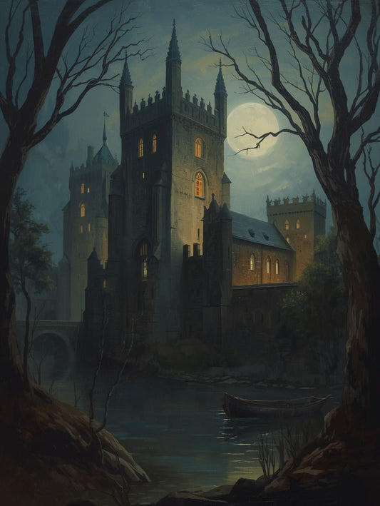Paint by Number Moonlit Gothic Castle Lake – DIY Adult Painting Kit