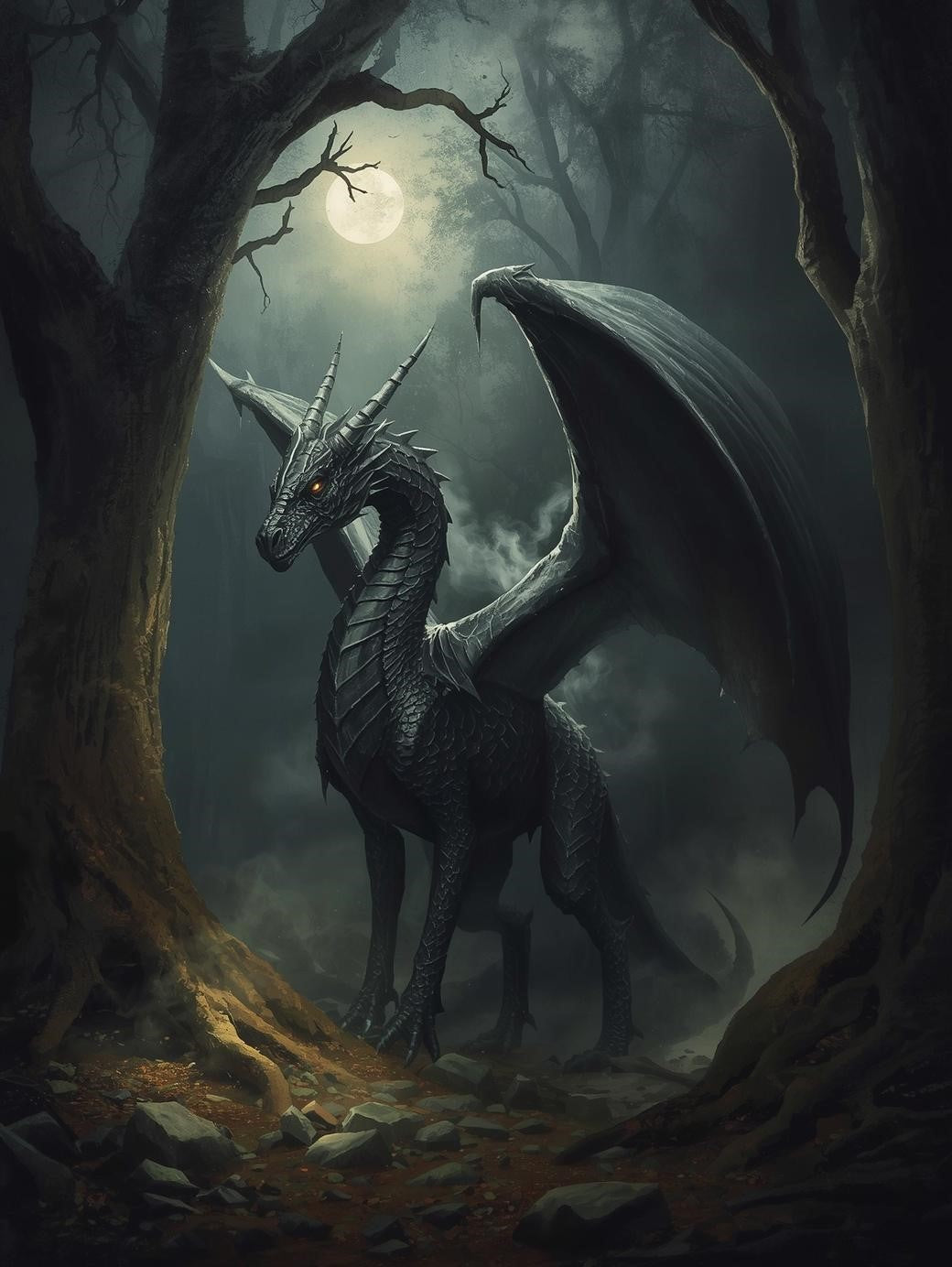 Paint by Number Midnight Dragon in Enchanted Forest – DIY Wall Art Painting Kit