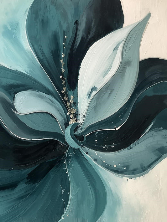 Paint by Number Deep Teal Bloom – Abstract Floral Canvas Kit for Adults