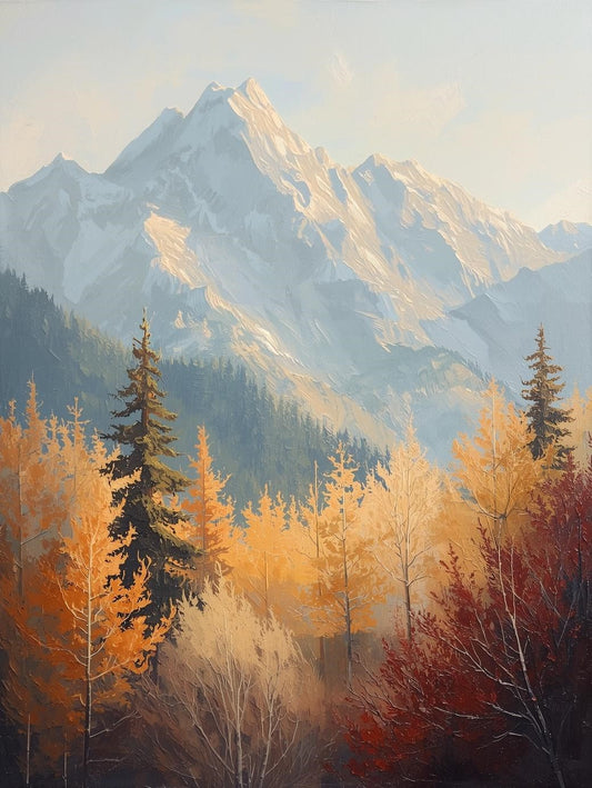 Paint by Number Autumn Mountain Forest Scene - DIY Canvas Paint by Number Kit