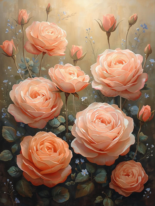 Paint by Number Peach Rose Garden – Floral Paint by Number Kit