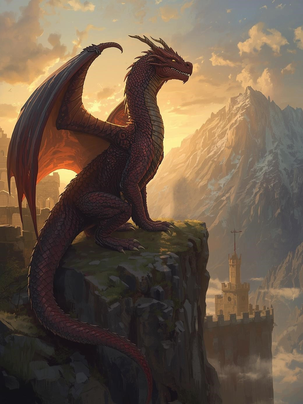 Paint by Number Crimson Mountain Dragon at Sunset Peaks – DIY Painting Kit for Adults