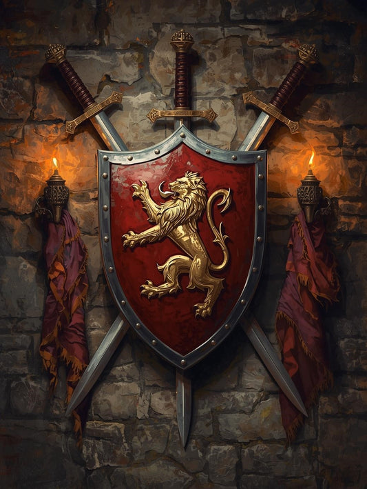 Paint by Number Lion Crest and Crossed Swords – Paint by Number for Adults