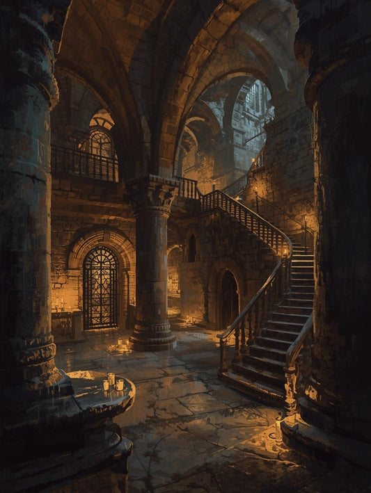 Paint by Number Candlelit Castle Stairway – DIY Adult Painting Kit