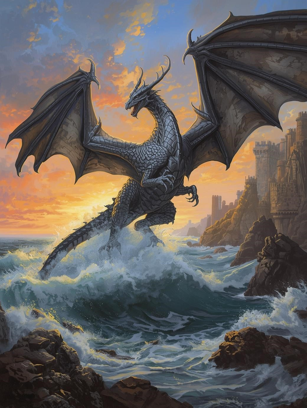 Paint by Number Dragon Rising from the Ocean – DIY Painting Kit for Adults