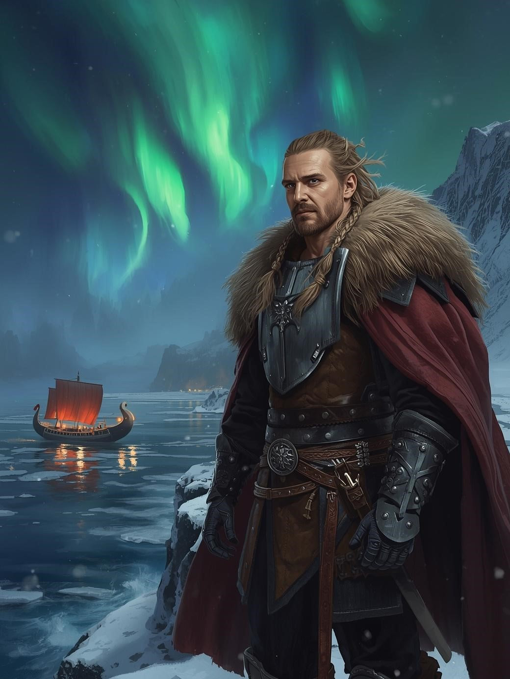 Paint by Number Viking Warrior Beneath the Aurora Sky – Adult DIY Wall Art Canvas