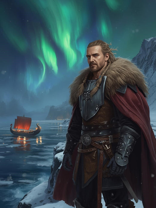 Paint by Number Viking Warrior Beneath the Aurora Sky – Adult DIY Wall Art Canvas