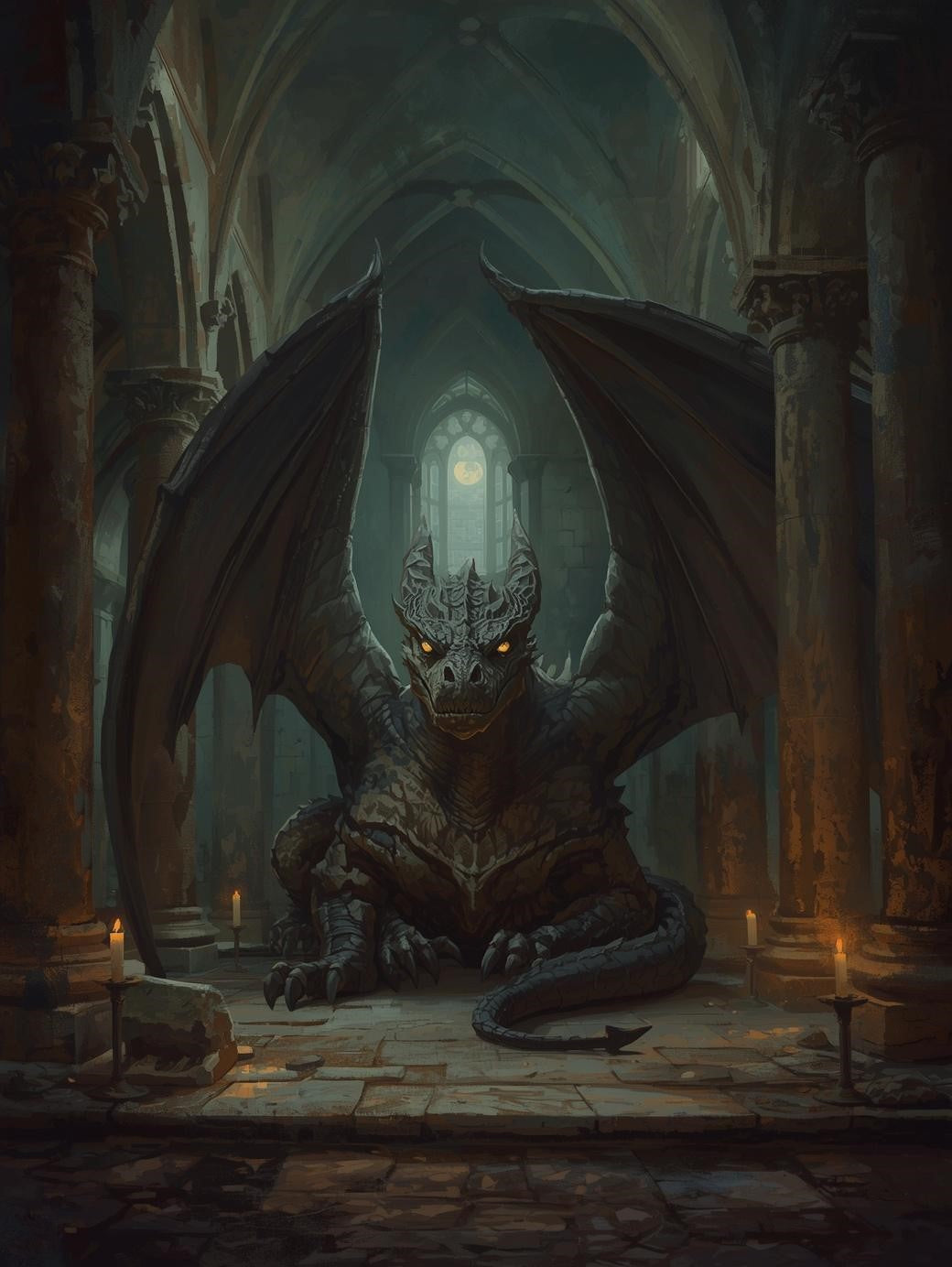 Paint by Number Dark Dragon in Cathedral Ruins – Adult Paint by Number Kit