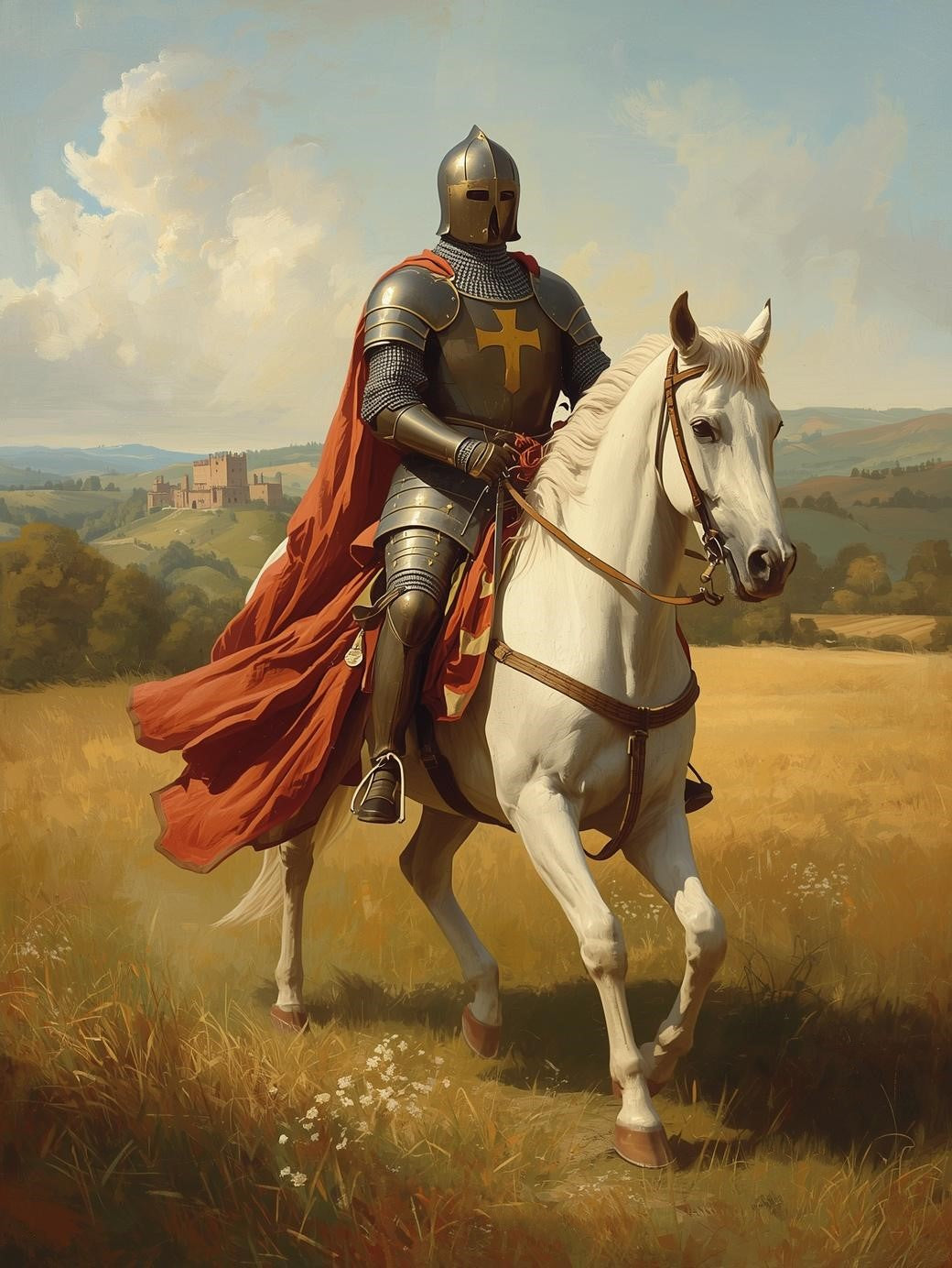 Paint by Number Knight on White Horse – DIY Acrylic Painting Kit