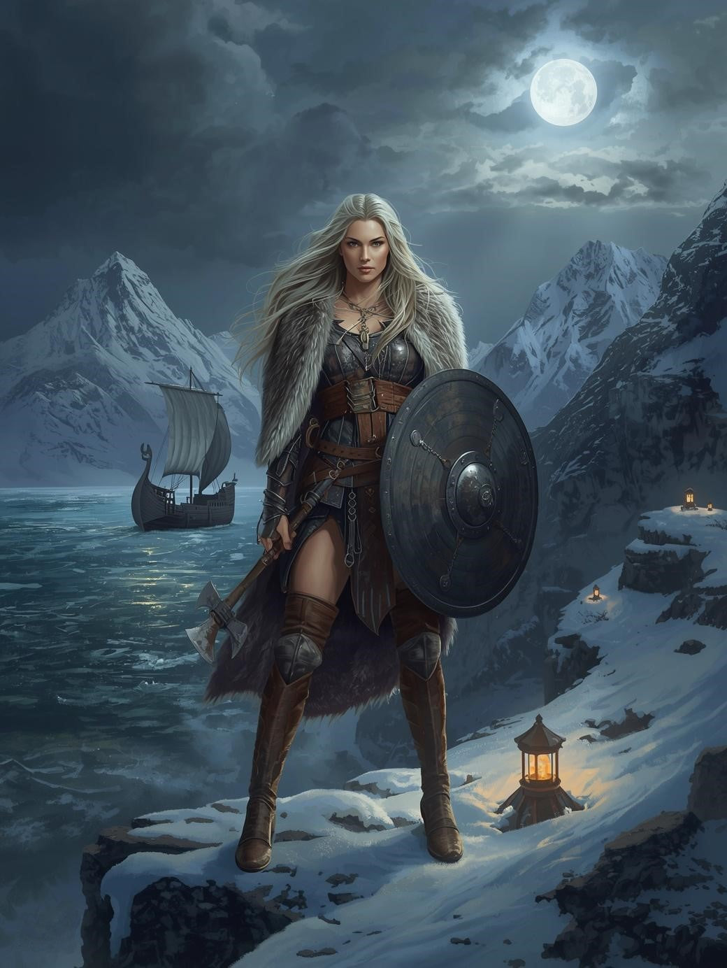 Paint by Number Moonlit Shieldmaiden of the Fjords – Adult Paint by Number Canvas