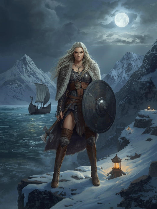 Paint by Number Moonlit Shieldmaiden of the Fjords – Adult Paint by Number Canvas