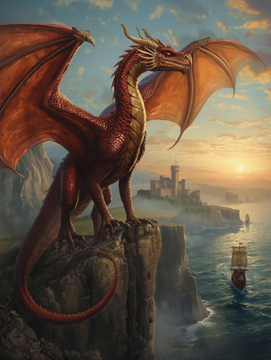 Paint by Number Red Dragon Above the Sea Cliffs – Fantasy Paint by Number for Adults