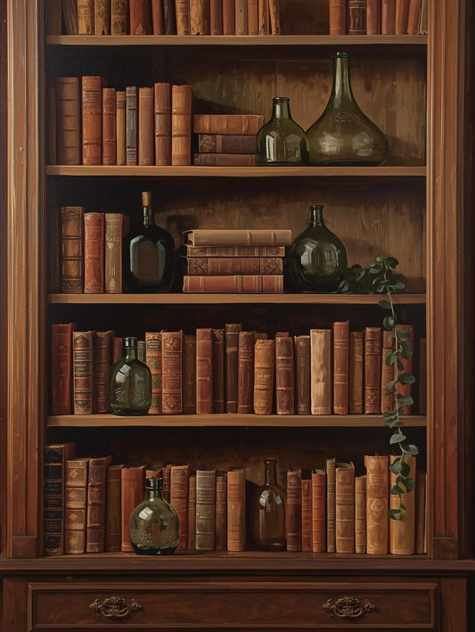 Paint by Number Rustic Wooden Bookshelf with Vintage Decor – Paint by Number Canvas for Adults