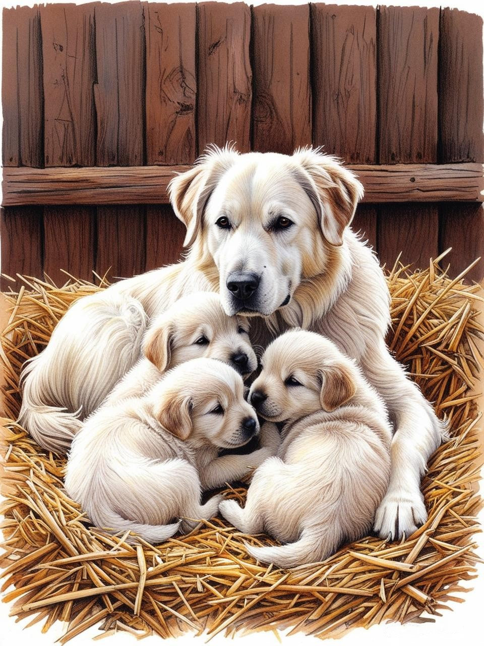 Paint by Number Fluffy Family: Great Pyrenees & Puppies