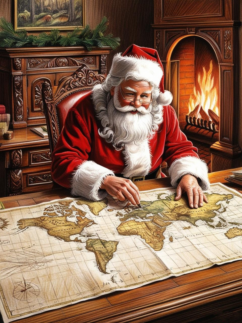 Paint by Number Christmas Eve Blueprint: Santa’s Travel Plans