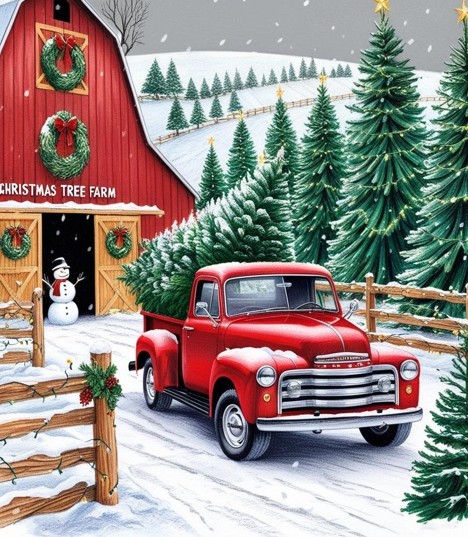 Paint by Number Vintage Truck at the Christmas Tree Farm