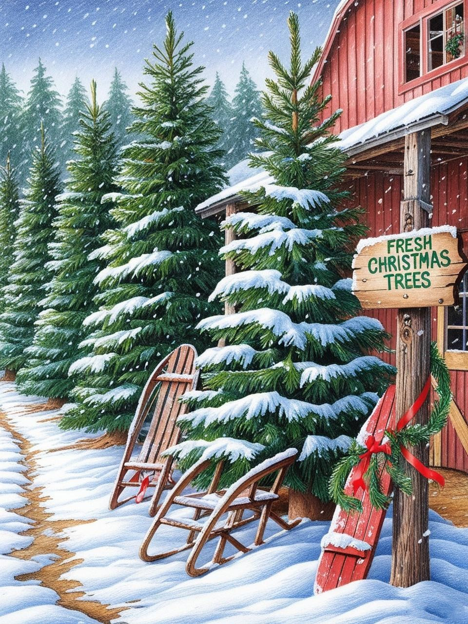 Paint by Number Christmas Tree Farm Holiday Glow – Warm Festive Paint by Number Kit