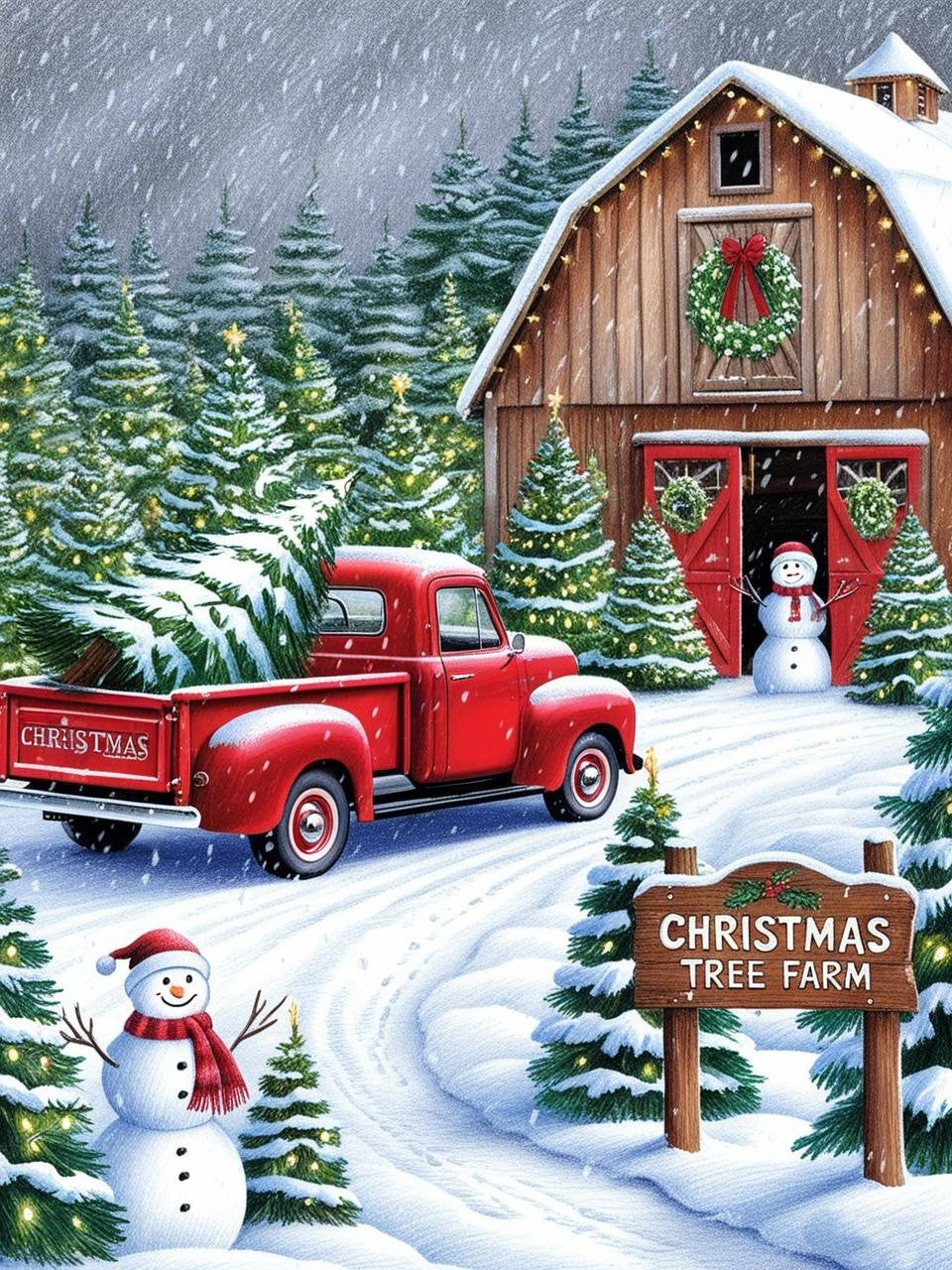 Paint by Number Christmas Tree Farm Snowfall Serenity