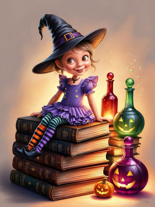 Paint By Number Whimsical Witch Brewing Potions with Spell Books