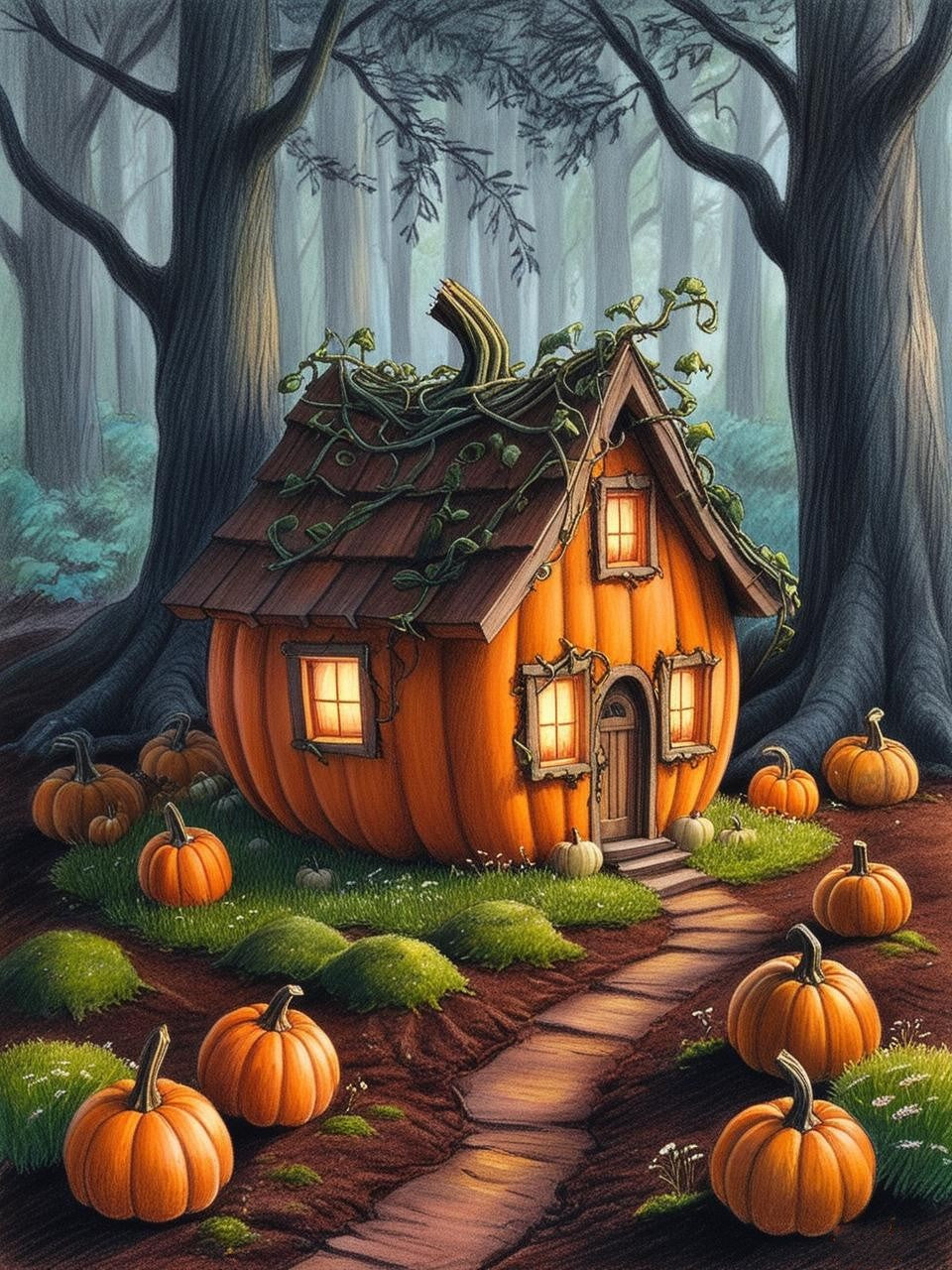 Paint By Number Rustic Pumpkin Hut