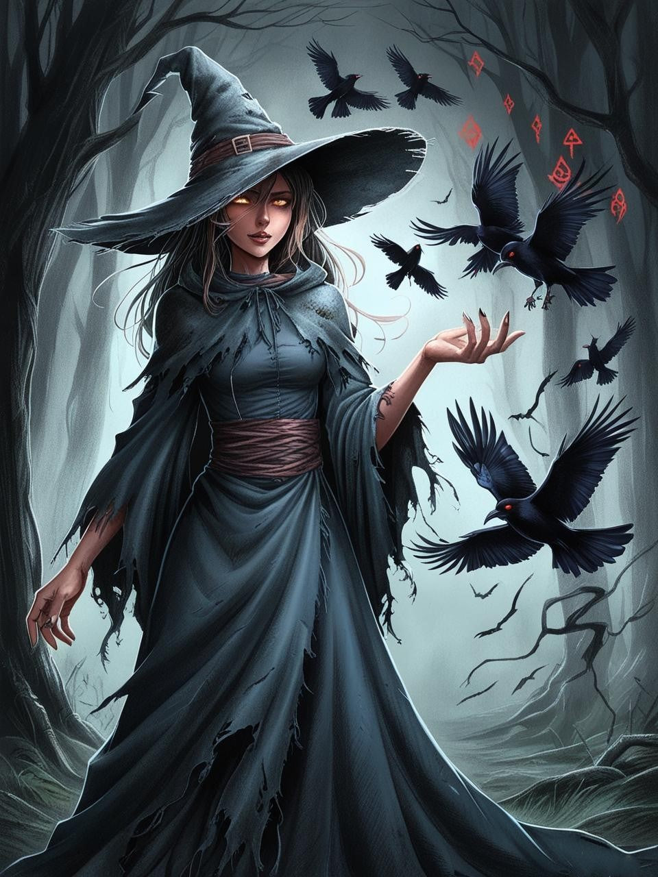 Paint by Number Dark Enchantress & Her Crow Guardians