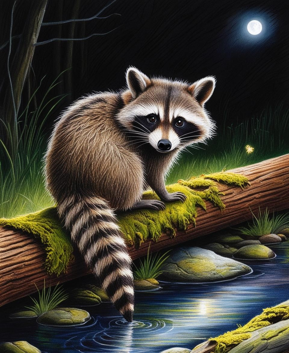 Paint By Number Curious Raccoon by the Stream