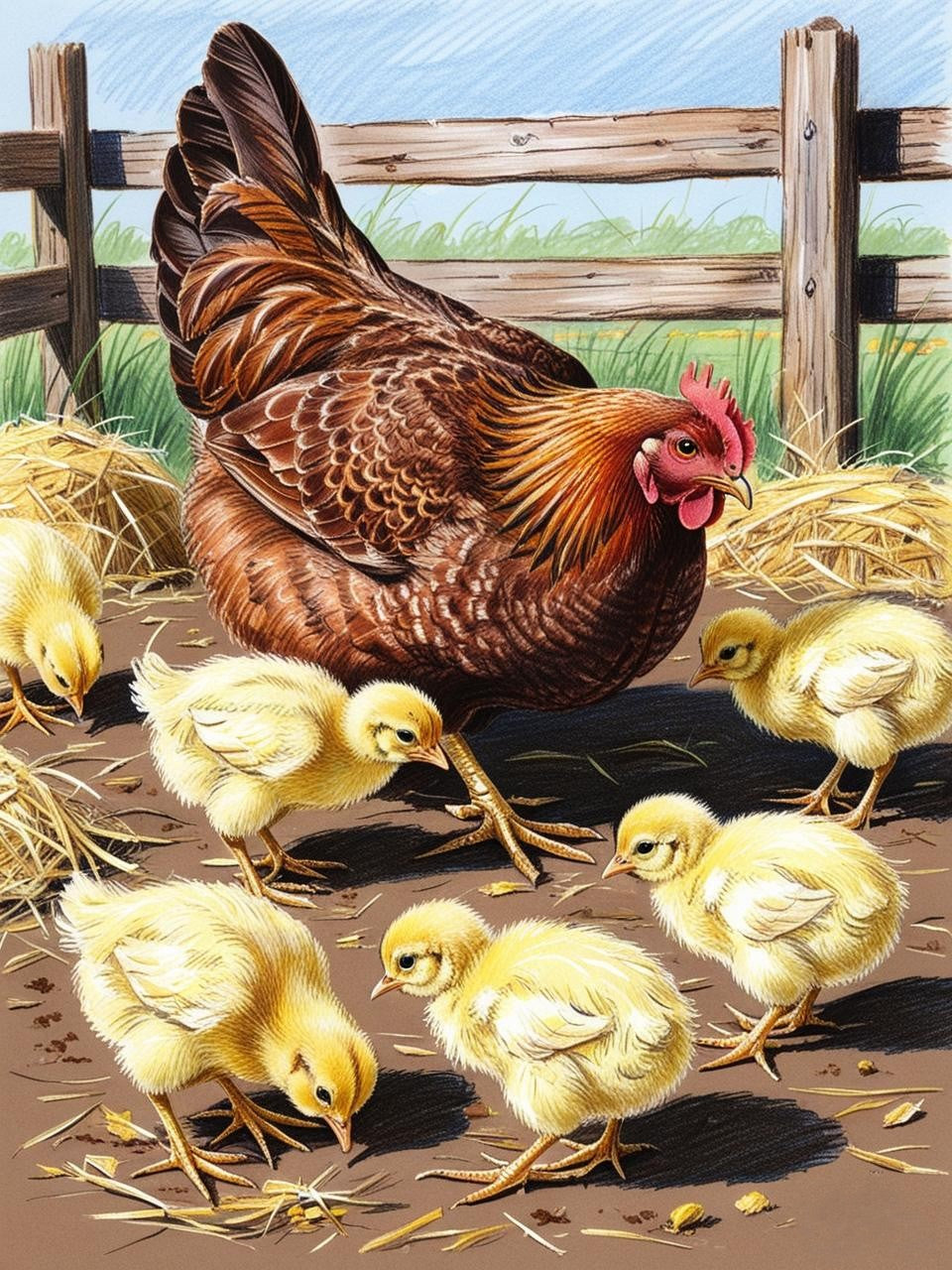 Paint by Number Farm Hen and Her Chicks