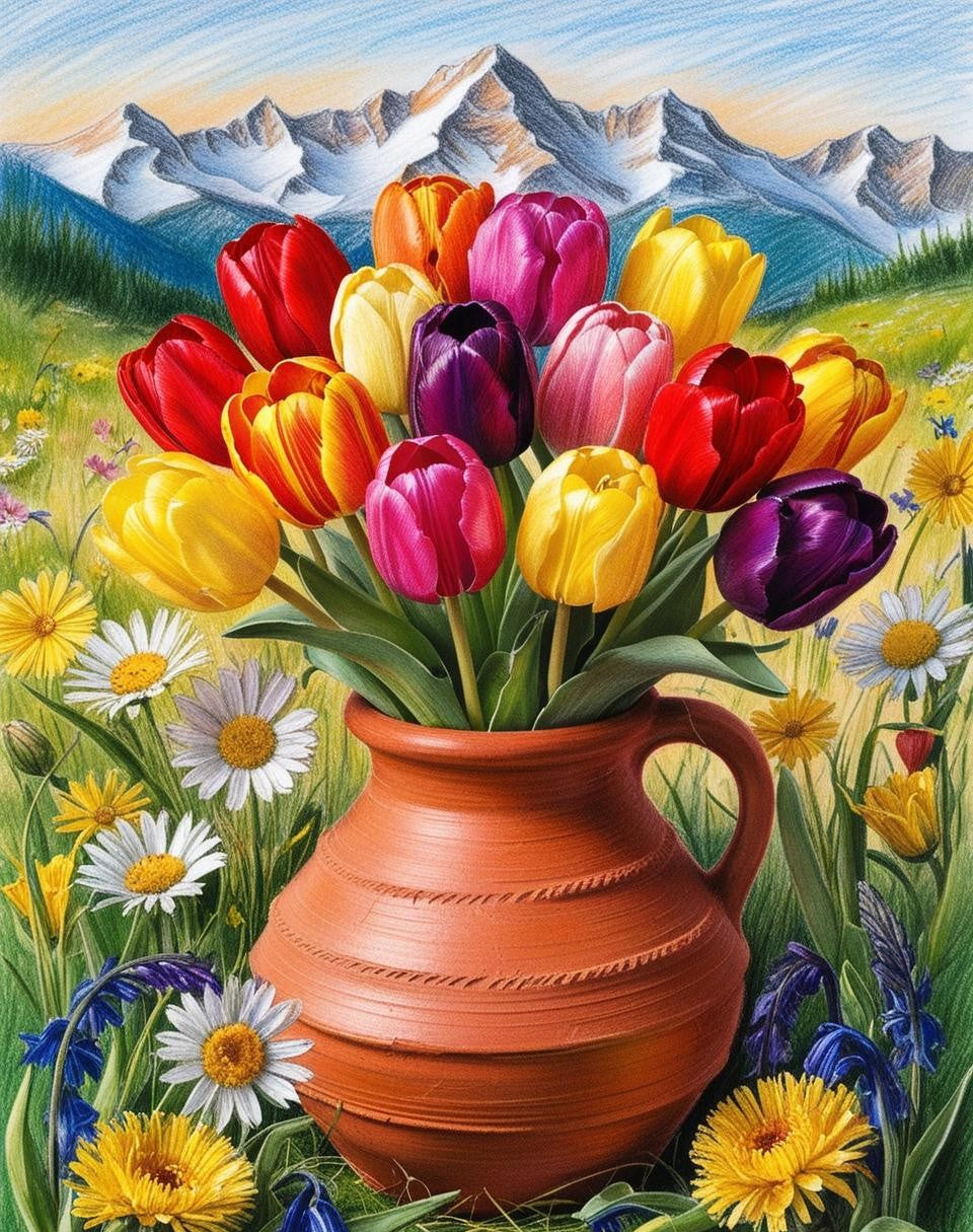 Paint by Number Bold Tulips in Rustic Clay Vase