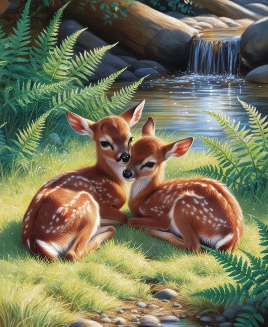 Paint By Number Tender Moments: Newborn Fawns in the Forest