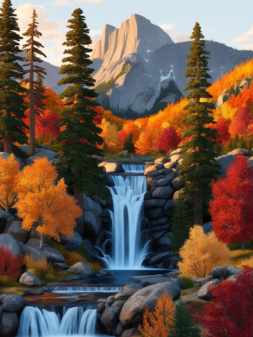 Paint By Number Autumn Waterfall Hillside View