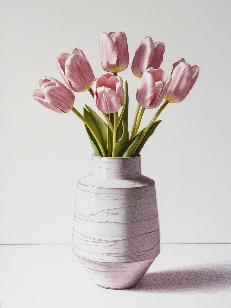 Paint by Number Delicate Pink Tulips in White Ceramic Vase