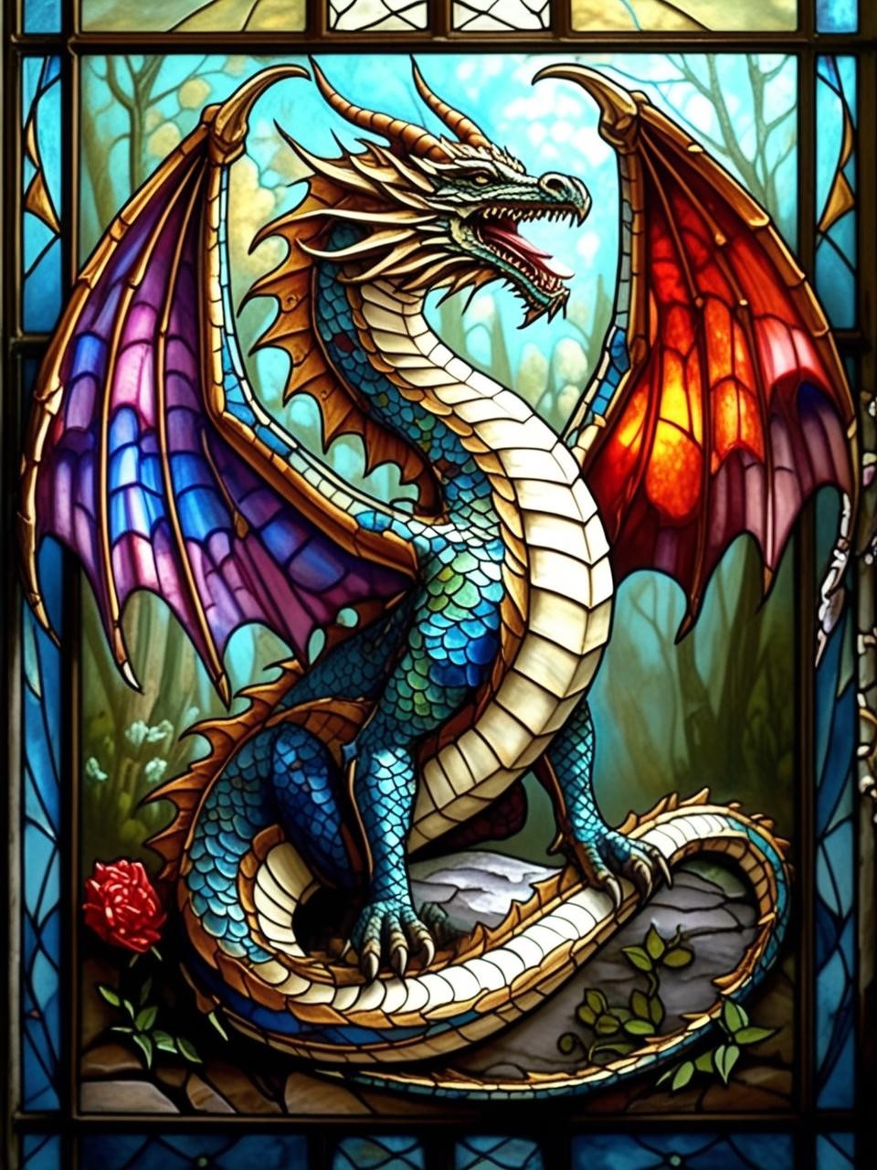 Paint by Number Crimson Majesty Stained Glass Dragons