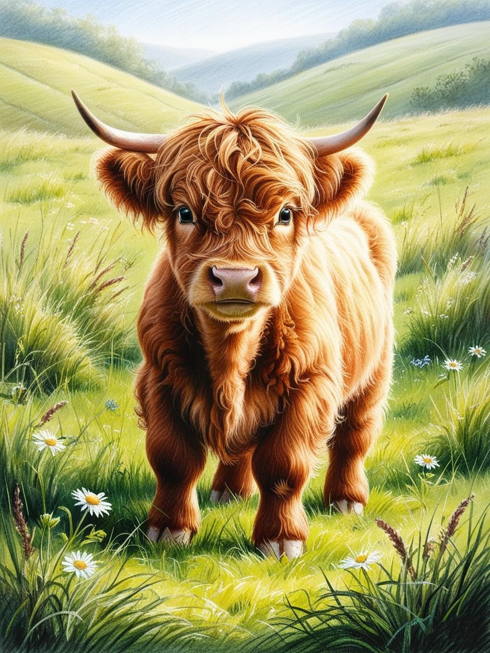 Paint by Number Baby Highland Cow in a Pasture