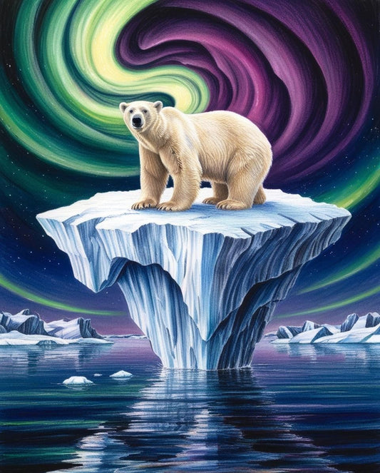 Paint By Number Polar Bear Amidst Northern Lights