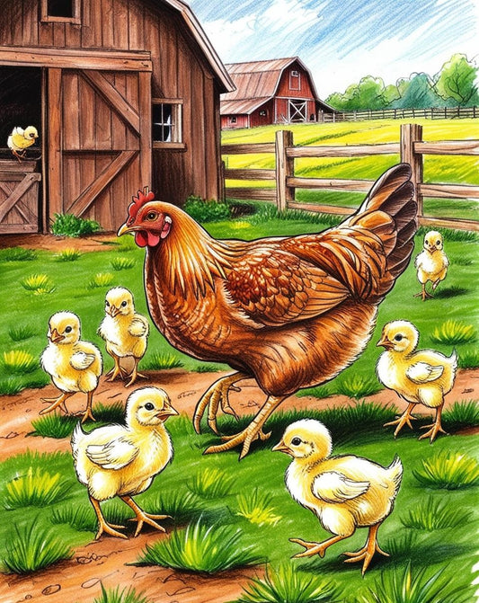 Paint by Number Rustic Hen with Chicks