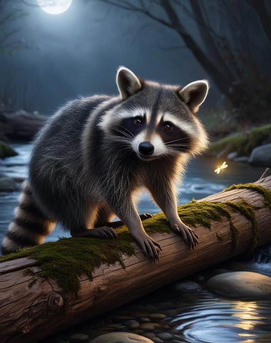 Paint By Number Whimsical Raccoon Exploring the Woods