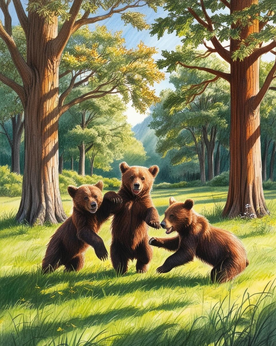 Paint By Number Sunny Forest Adventure - Bear Cubs in the Glade